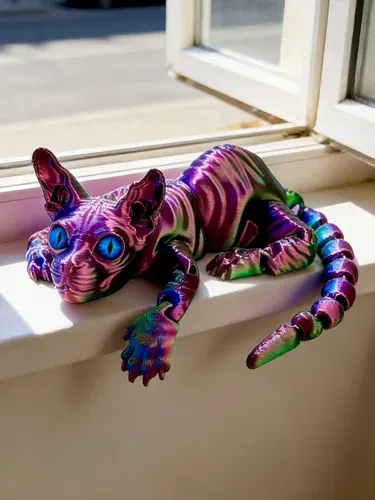 Подвижная игрушка котенок сфинкс, 3Д, антистресс, красно-сине-зеленый