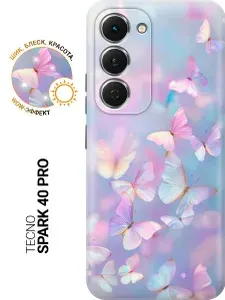 Силиконовый чехол на Tecno Spark 40 Pro с принтом "Магия сиреневых крыльев"