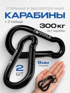 Карабины универсальные металлические 2 шт толщина 8мм с кольцом