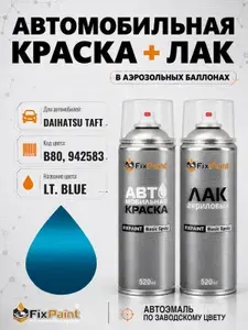 Краска и лак для DAIHATSU TAFT, код B80, 942583, LT BLUE, автомобильная эмаль базовая и акриловый глянцевый лак FixPaint в аэрозольных баллонах 520 мл