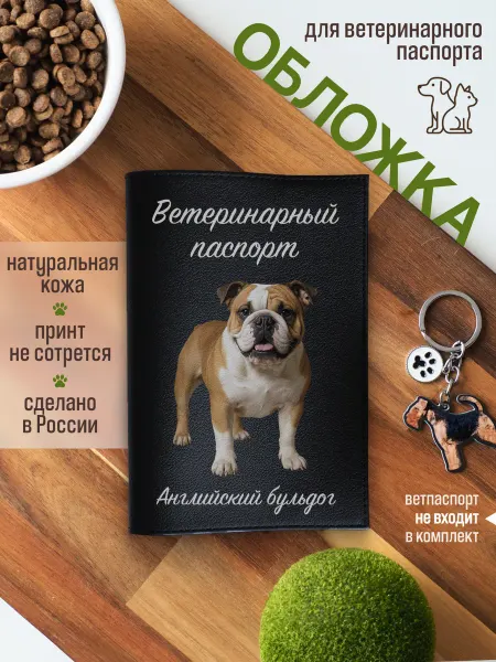 Russian.Handmade Обложка на ветеринарный паспорт для собак Английский бульдог