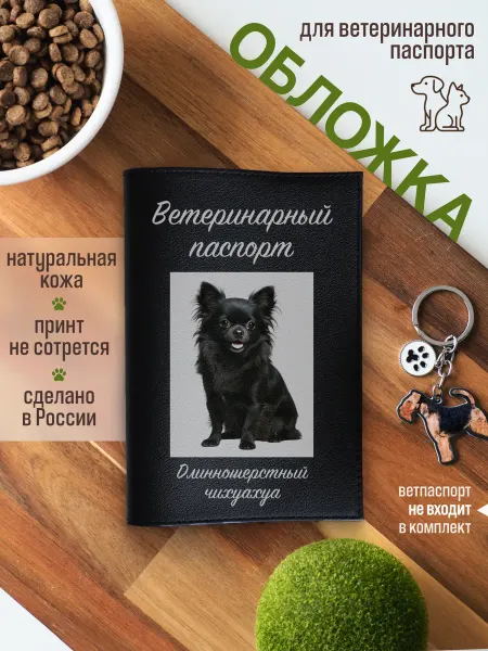 Russian.Handmade Обложка на вет паспорт для собак Длинношёрстный чихуахуа