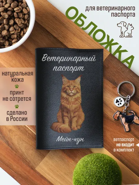 Russian.Handmade Обложка на ветеринарный паспорт для кошек Мейн-кун