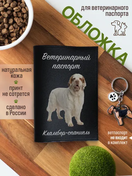 Russian.Handmade Обложка на ветеринарный паспорт для собак Кламбер-спаниель