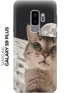Силиконовый чехол на Samsung Galaxy S9+ с принтом "Котик на луне"
