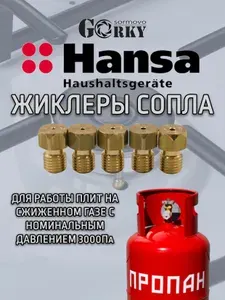 Жиклеры сопла форсунки газовой плиты Hansa сжиженный газ