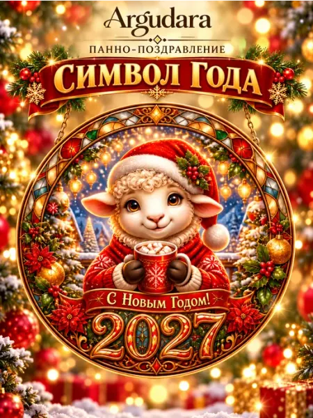 Новогоднее панно Символ Года Овечка Талисман 2027 диам 20см Argudara Wall Decor