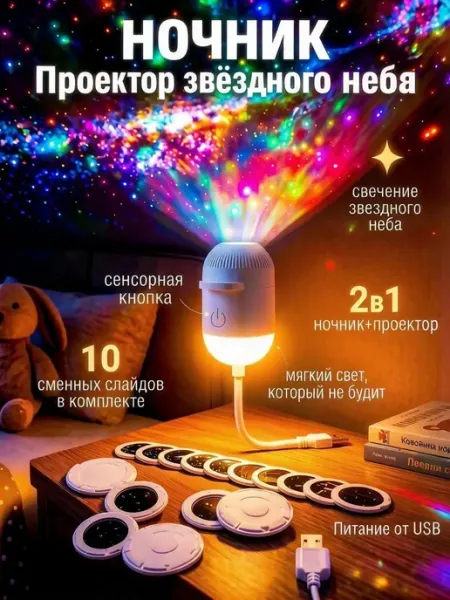 Ночник проектор звездного неба 2в1,USB Balkh city center