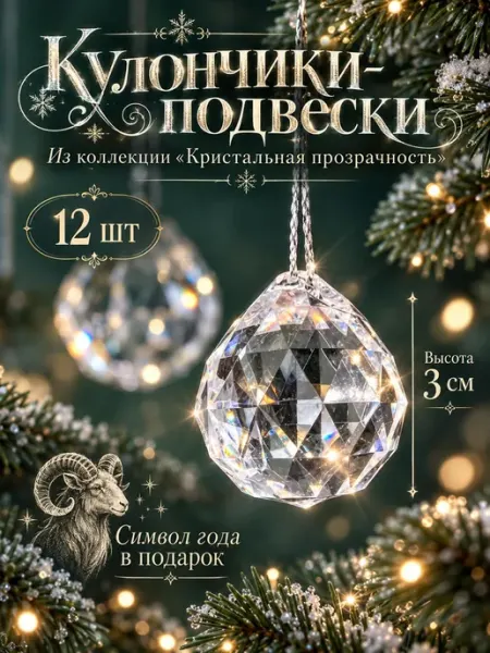 Новогодние украшения на елку, Кулончики-Подвески, 12 шт Лучший выбор