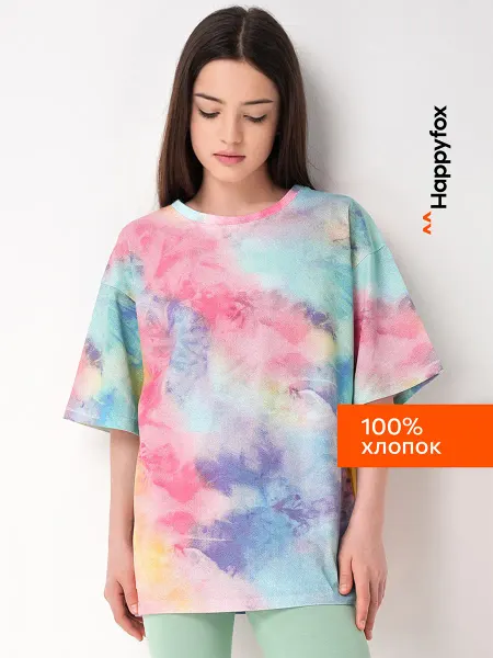 Happyfox Футболка оверсайз тай-дай детская хлопковая
