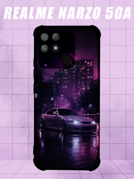 Чехол на Realme Narzo 50A с принтом машина в городе PRINTberries