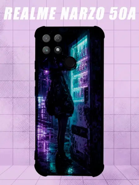 Чехол на Realme Narzo 50A с принтом киберпанк девушка PRINTberries