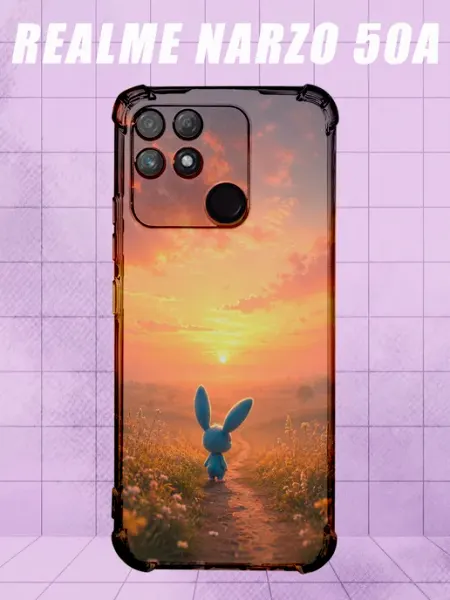 Чехол на Realme Narzo 50A с принтом зайчик на закате PRINTberries