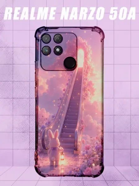 Чехол на Realme Narzo 50A с принтом зайчик на лестнице PRINTberries