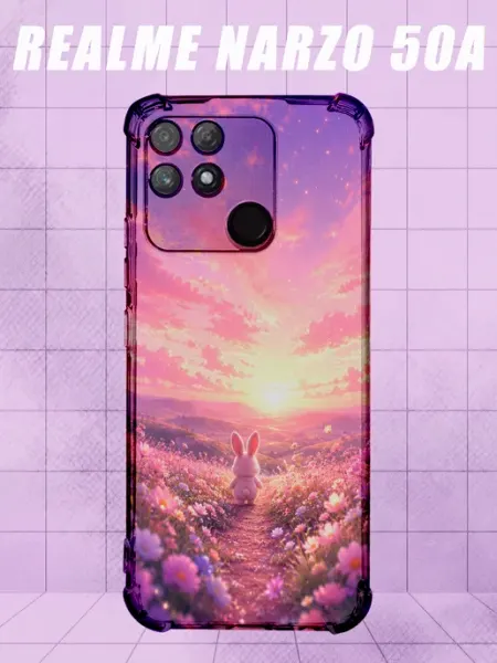 Чехол на Realme Narzo 50A с принтом зайчик в цветах PRINTberries