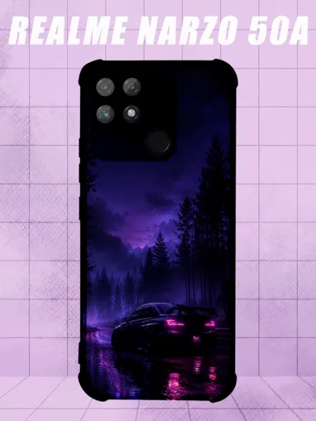 Чехол на Realme Narzo 50A с принтом машина ночью PRINTberries