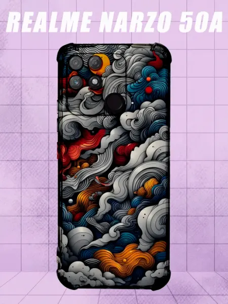 Чехол на Realme Narzo 50A с принтом японские облака PRINTberries