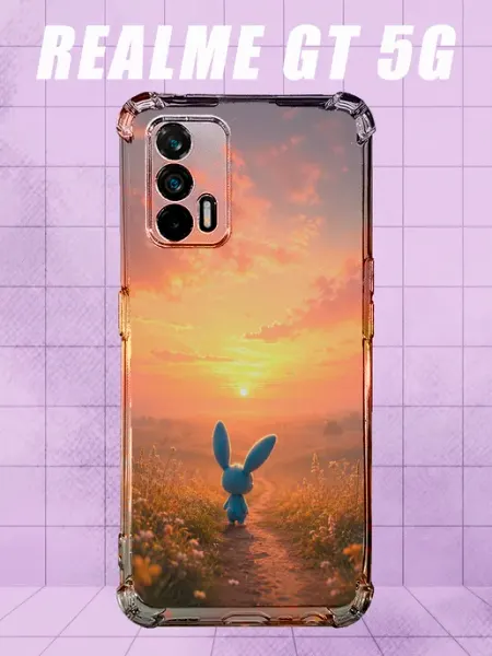 Чехол на Realme Gt 5G с принтом зайчик на закате PRINTberries