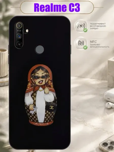Чехол на Realme C3 с принтом Матрешка в стиле luxury fashion Зачехлись по полной