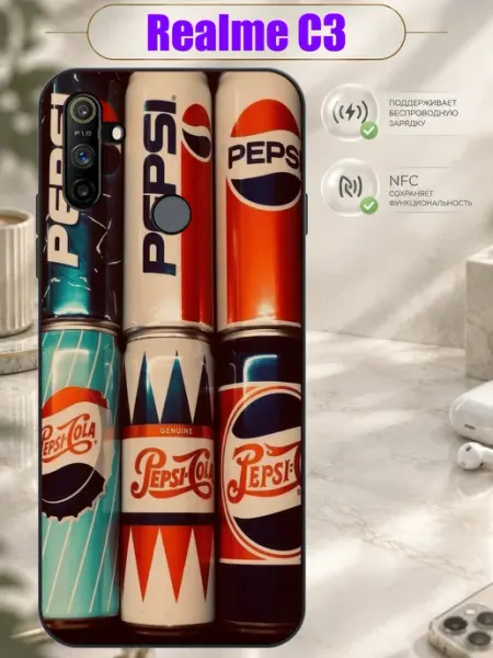 Чехол на Realme C3 с принтом Ретро Pepsi Зачехлись по полной