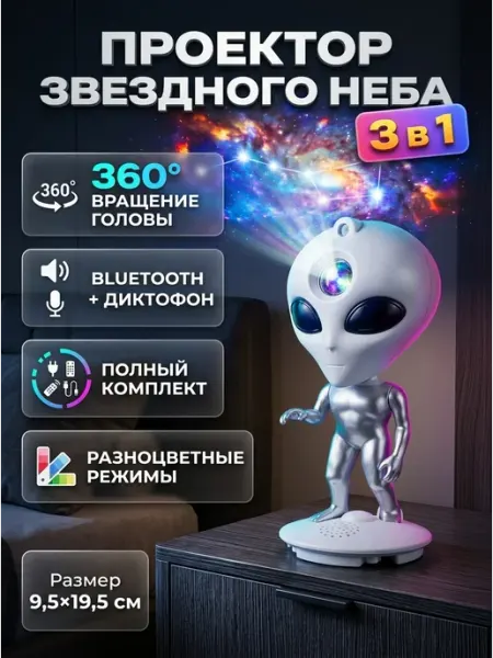 Проектор звездного неба инопланетянин 360 град MADY