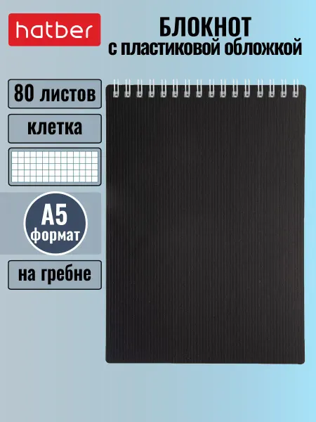 Hatber Блокнот 80л А5 клетка Пластиковая обложка