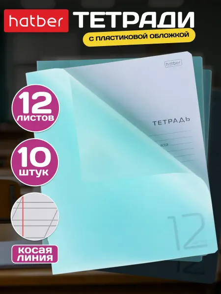 Hatber Тетрадь 12л формата А5 косая линия пластик. обложка