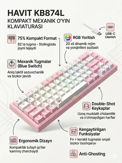 Havit KB874L Механическая игровая клавиатура