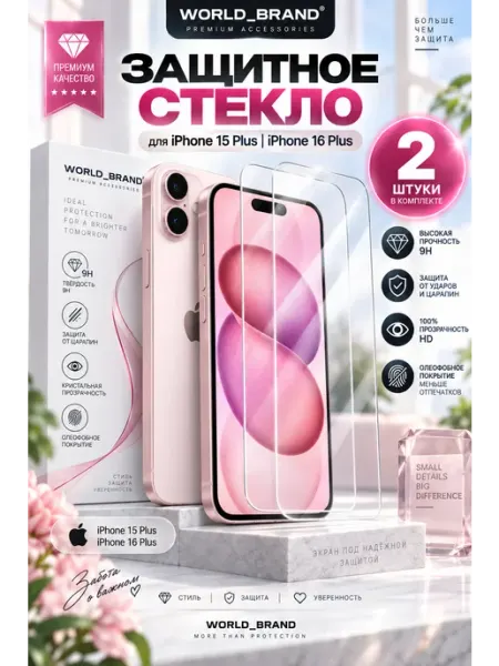 Защитное стекло на iPhone 15 Plus, iPhone 16 Plus World_Brand