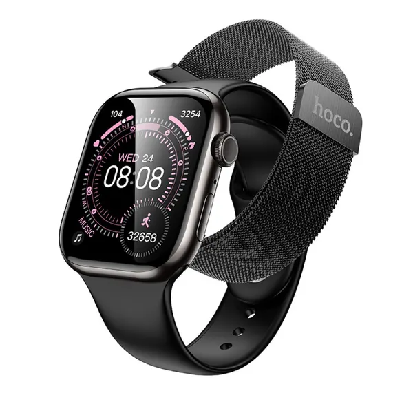 Умные часы Y42 Smart watch Hoco с поддержкой звонков, 2 ремешка в комплекте, черные
