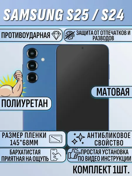 Гидрогелевая пленка Samsung S25 / S24 / самсунг s25 / самсунг s24 матовая