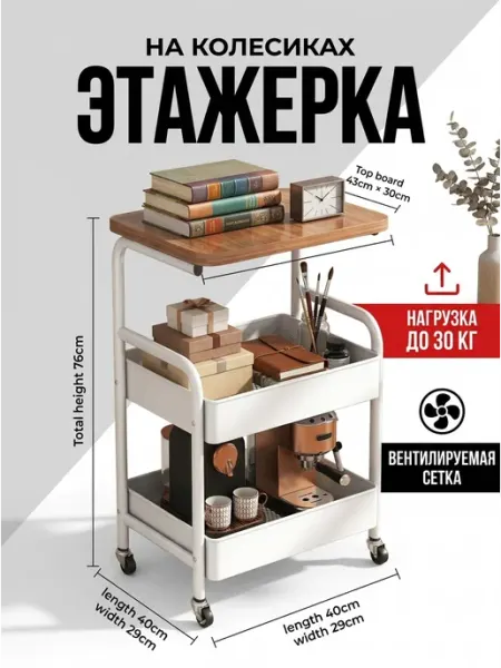 Полка на колесиках белая этажерка органайзер GOOD HOME