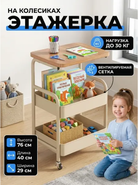 Стеллаж на колесиках этажерка полка передвижная GOOD HOME
