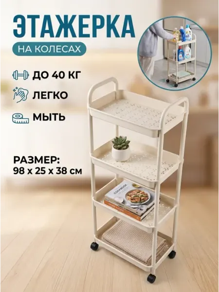 Стеллаж для кухни напольный этажерка пластик колеса MebelPRO