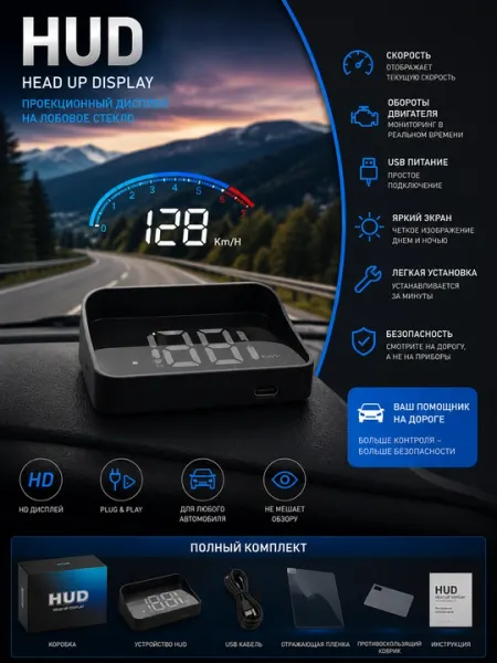 Head Up, проекция на лобовое стекло автомобильный HUD дисплей проектор скорости на стекло