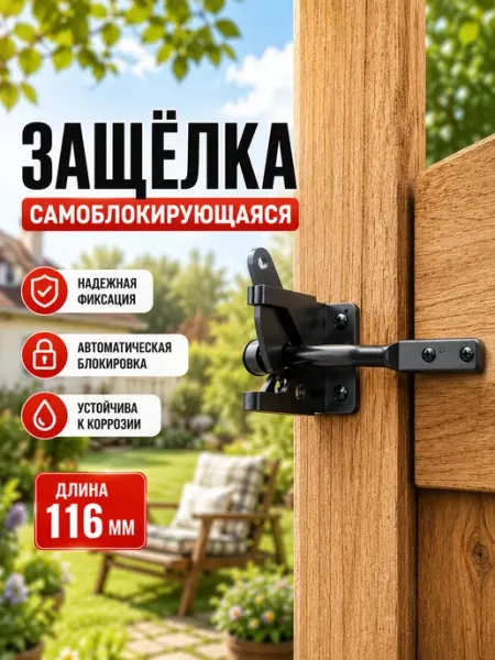 Защелка дверная самоблокирующаяся черная 116мм Македон