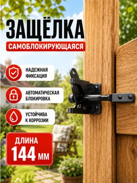 Защелка дверная самоблокирующаяся черная 144мм Македон