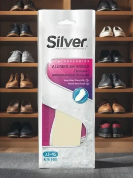 Стельки зимние с алюминиевой фольгой и шерстью Размер 33-45 silver