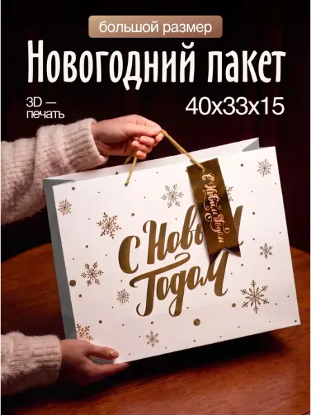 Большой новогодний подарочный пакет с ручками ПАКУ_YOU