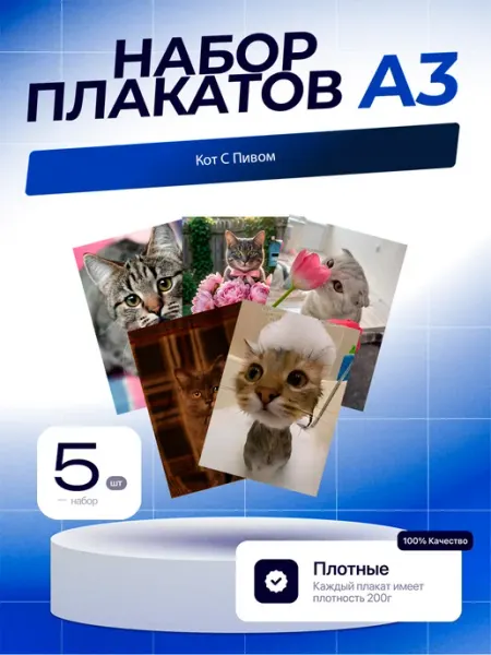 Постеры Кот С Пивом. 5шт. А3 (29,7х42см)