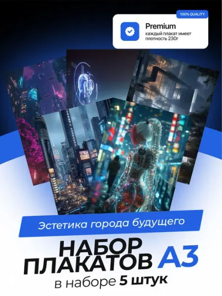 Постеры Эстетика города будущего. 5 штук. А3 AVAIL