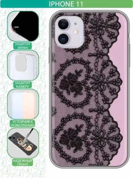 Чехол на Iphone 11 с принтом Кружево розовое inThisCase