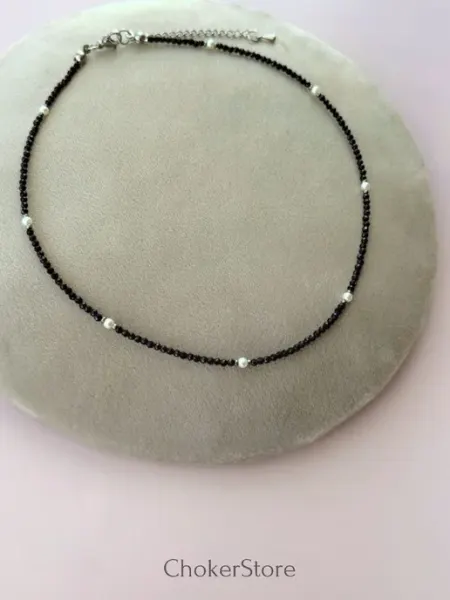 Чокер черный из шпинели на шею с жемчугом бижутерия ChokerStore