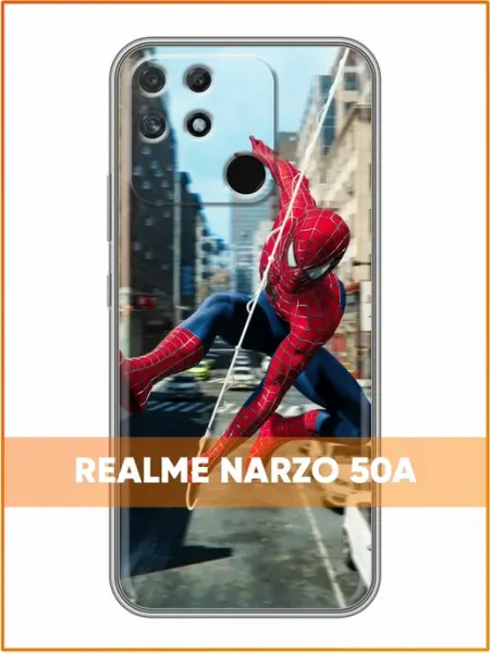 Чехол на Realme Narzo 50A с принтом Человек Паук в полете Case Face