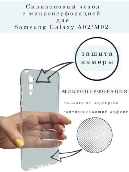 Чехол на Samsung Galaxy A02 прозрачный cиликоновый бампер Mobileplus