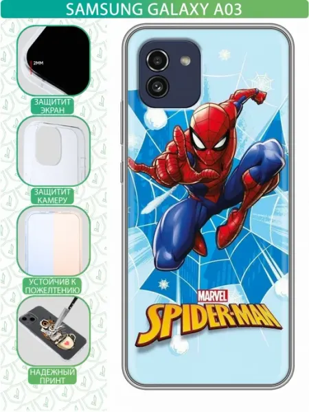 Чехол на Samsung Galaxy A03 с принтом Человек Паук в полете inThisCase