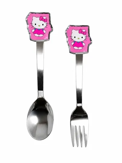 Hello kitty ложка и вилка, детский набор из нержавеющей стали, для девочек