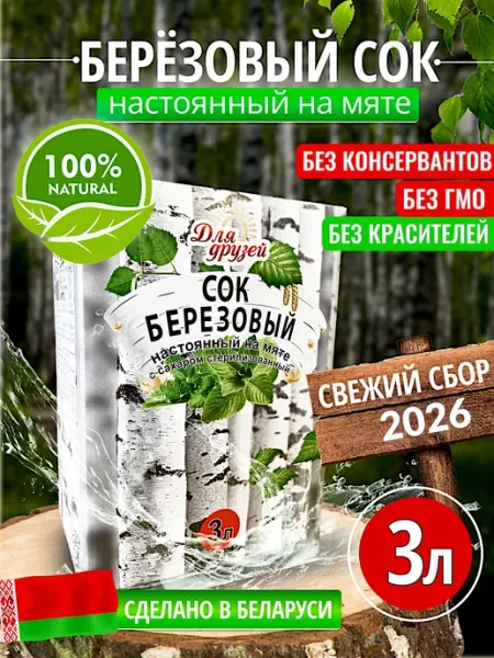 Березовый сок натуральный 3 литра с мятой ДЛЯ ДРУЗЕЙ
