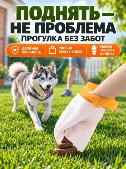 Пакеты для уборки за питомцами 50 шт, прочные и герметичные, для собак и кошек на прогулке - Средства гигиены