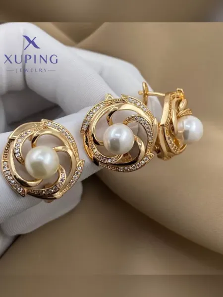 Позолоченный комплект с жемчугом Серги и кольцо Xuping